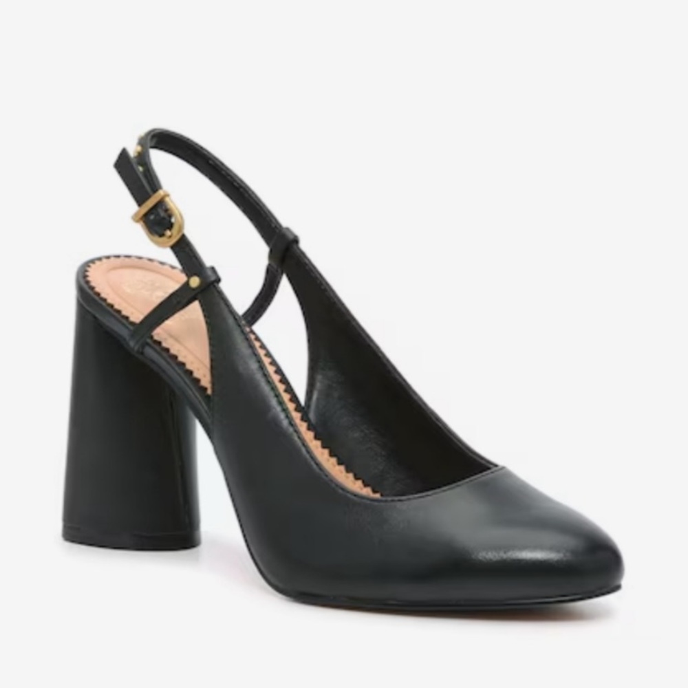 Vince Camuto Black Leather Slingback Block Heel Pumps